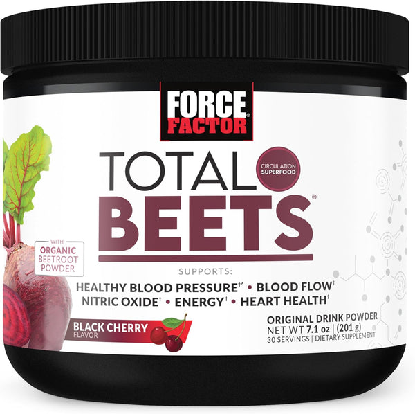 Force Factor Total Beets Superfood Beet Root Powder, 30 Servings for Circulation, Blood Flow, Energy & Heart Health
