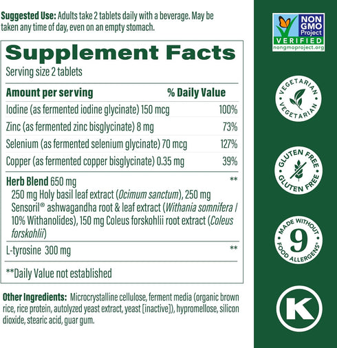 MegaFood Thyroid Strength, Mineral Supplement for Women, 90 Tabs, Thyroid Support with Ashwagandha, Zinc, Selenium,