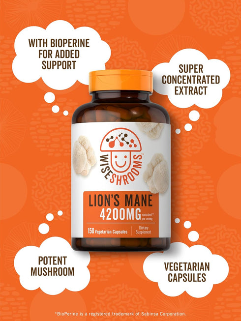 Carlyle Lions Mane Supplement Capsules 4200 mg | 150 Count | Vegetarian, Non-GMO, Gluten Free Wiseshrooms