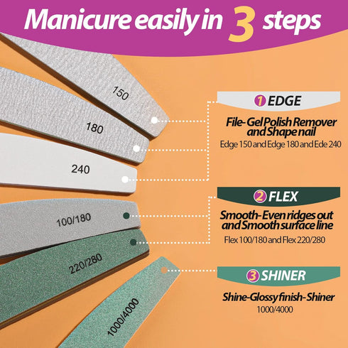 Teenitor Nail File Buffer Set, Nail Files to Shape, Smooth, and Shine Nails, Half-Moon