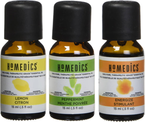 Homedics Essential Oil Set, Uplift and Energize with Lemon Citrol, Peppermint Menthe