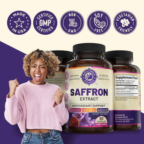 Natural Saffron Mood Supplements for Adults, 88.50 mg Pure Saffron Extract for Mood and Memory Support, 45-Day Supply
