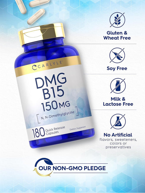 Carlyle DMG Supplement | 150 mg B15 | 180 Capsules | Non-GMO, Gluten Free, N-Dimethylglycine