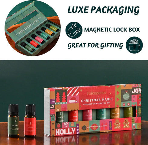 Set Set 6 Cozy Folkulture Essential Oils for Diffuser | of Aromatherapy Oils for Home | Peppermint, Candy, Apple Tart