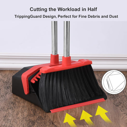 Upgrade Broom and Dustpan Set with 51'' Long Handle, Large Brooms and Dust Pans for Lobby Kitchen Office Restaurant