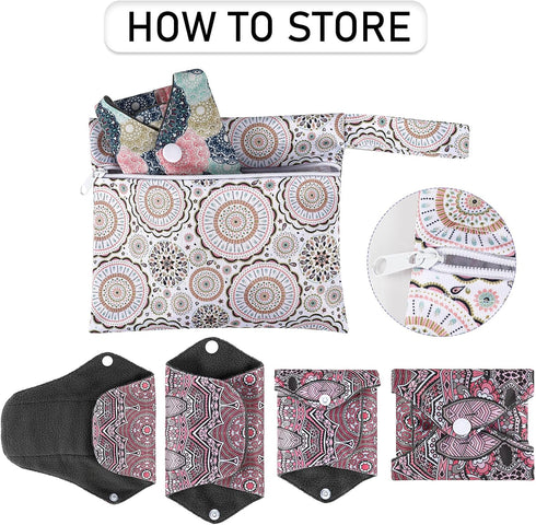PHOGARY 7 Set Reusable Menstrual Pads for Heavy Flow with Wet Bag, Pieces Sanitary Pads with Wings for Women, Washable