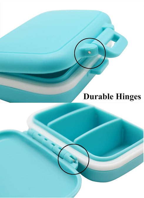 Small Pill Box Supplement Case for Pocket or Purse - 3 Removable Compartments Travel Medication Organizer (Blue)