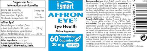Supersmart - Affron Eye 20mg per Day - Saffron Supplement 3% Crocin - Saffron Stigma Extract (Crocus Sativus) - Eye Vitamins - Macular Support | Non-GMO & Gluten Free - 60 Vegetarian Capsules