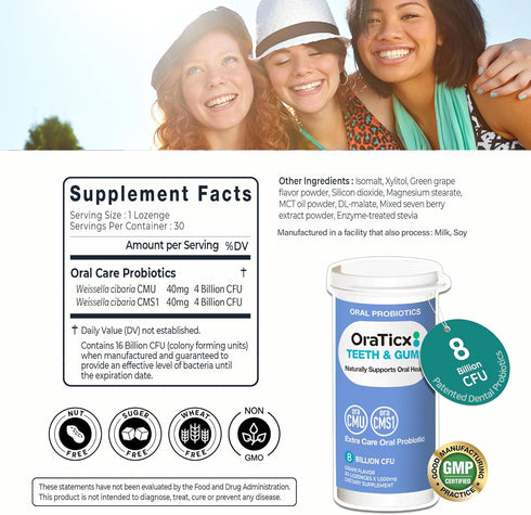 Teeth & Gums Dental Probiotic, Naturally Supports Oral Health, 8 Billion CFU, Grape Flavor, 30 Lozenges