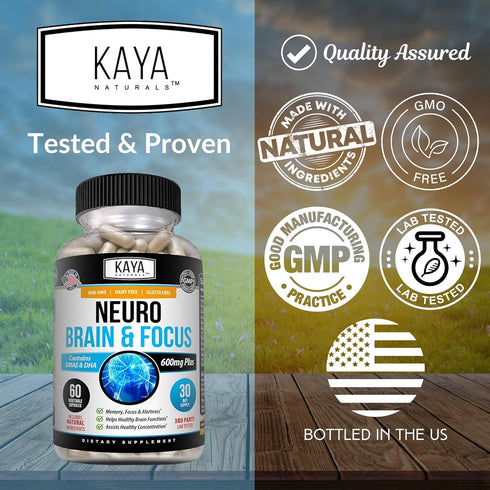 Kaya Naturals Neuro Brain | 60 Count - Memory & Focus Nootropic Energy Capsule, Cognitive Function Support
