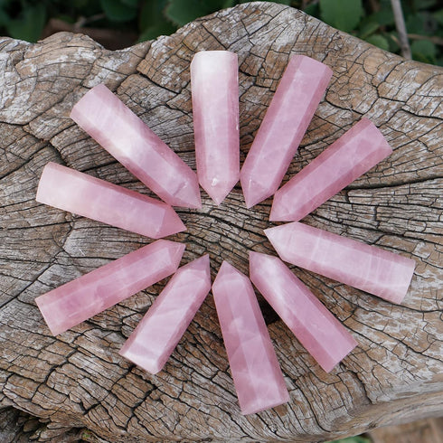 MIMOSA Healing Crystal Point - Large Rose Quartz, Raw Rose Quartz & Selenite