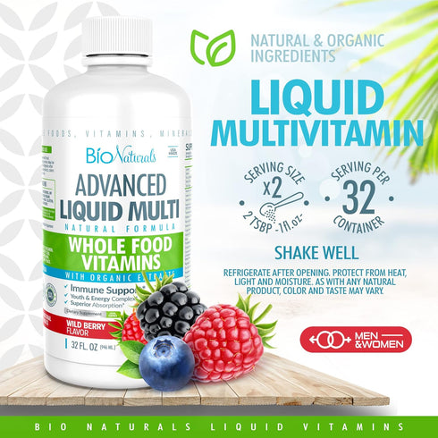 Bio Naturals Liquid Whole Food Multivitamin for Men & Women with Over 100 Ingredients - 100% Vegan - 32 oz