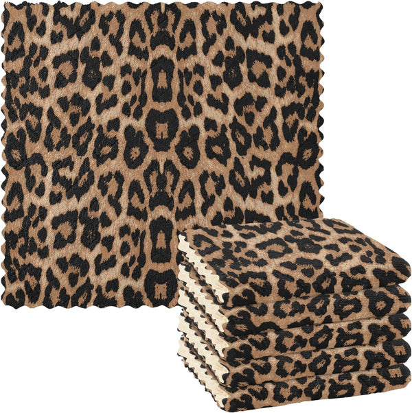 senya 6 Pack Dish Cloths - Reusable Kitchen Hand Towels with Cheeteh Leopard Print