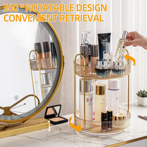 Makeup Organizer for Vanity, 360° Rotating Bathroom Organizer, High-Capacity Skincare Organizer for Dresser Countertop