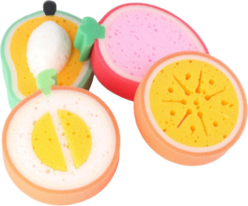 4pcs Fruit Shaped Bathing Sponges | Cute Dish Cleaning Scrubber | Lightweight Kitchen Sponge for Washing Dishes