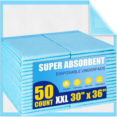 Thewese Heavy Duty Disposable Bed Pads 30"x36"- 50 Count Underpads for Incontinence Adults,