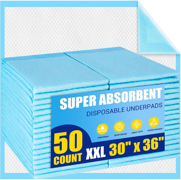 Thewese Heavy Duty Disposable Bed Pads 30"x36"- 50 Count Underpads for Incontinence Adults,