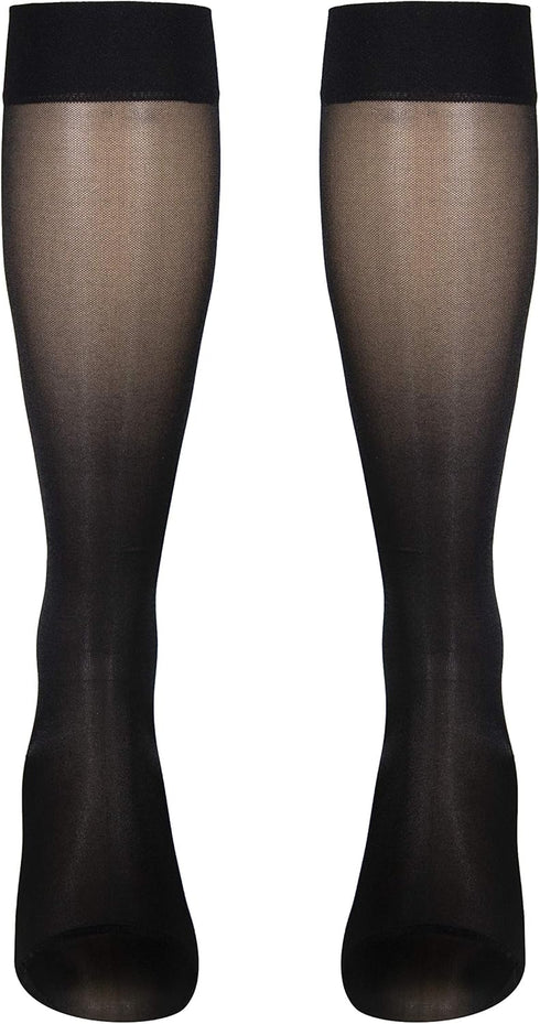 NuVein Sheer Compression Stockings - 15-20 mmHg Support, Women's Medium Denier Nylons, Knee High, Black, X-Large