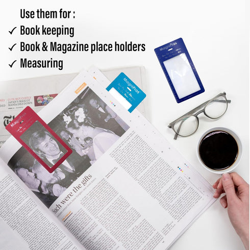MagniPros Premium 3X (300%) Page Magnifying Lens with 3 Bonus Bookmark Magnifiers for Low Vision Aids