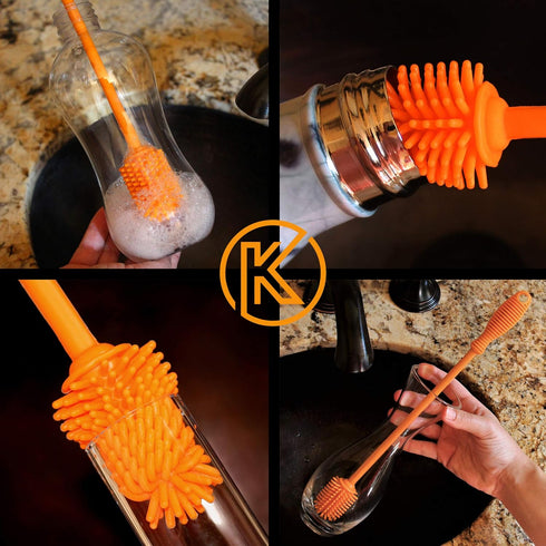 Kitchiny 12.5" Set Silicone Bottle Brush & Straw Cleaner Brush | Water Bottle Cleaner for Hydro Flasks, Tumblers