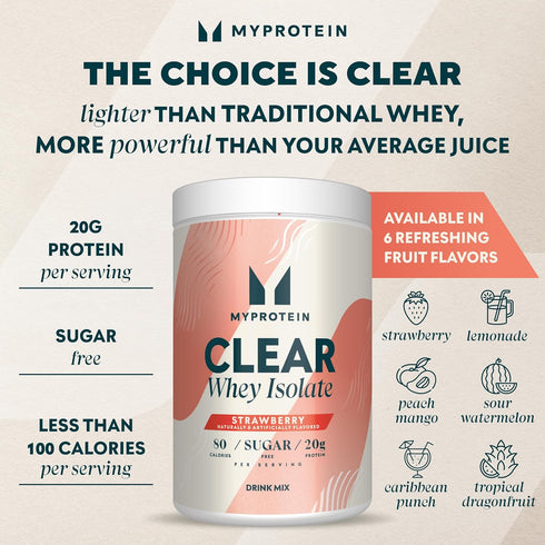 Myprotein Clear Whey Isolate Protein Powder - 1.1 Lb (20 Servings) Strawberry, 20g Protein per Serving