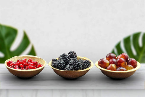 Raj Disposable Palm Leaf Bowls (25 Count, 4" Bowls), Strong Compostable Party Bowls for Lunch, Dinner, Birthday, Camping