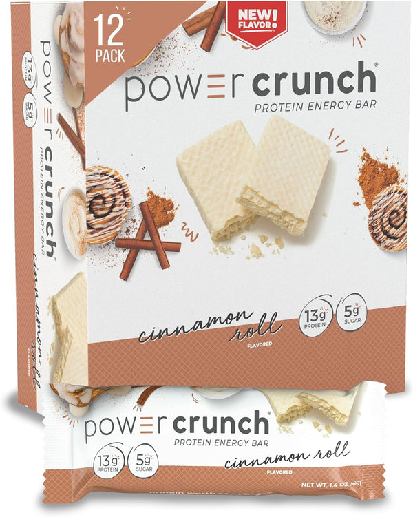 Power Crunch Protein Wafer Bars, High Protein Snacks, Cinnamon Roll, 1.4 Ounce (12 Count)