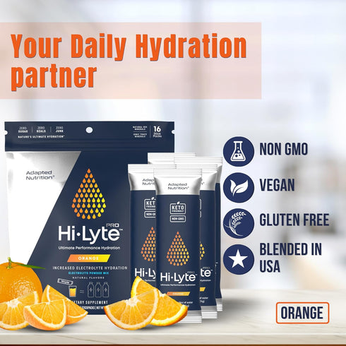 Hi-Lyte Pro Hydration Packets - 16 Individual Drink Packets | Orange | Flavored Electrolyte Powder, Sugar-Free