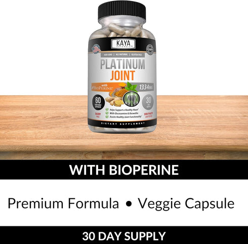 Kaya Naturals Platinum Joint | 60 Capsules with Bioperine, Glucosamine, Turmeric for Joint Support