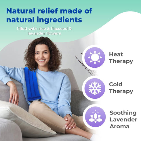 Microwavable Heating Pads for Lower Back, Neck, Shoulder Pain Relief, Moist Microwave Hot Pack, Blue-Lavender