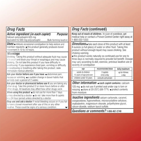 Quality Choice 90 Count Fiber Therapy Caplets for Constipation Relief, Safe and Comfortable without Gas