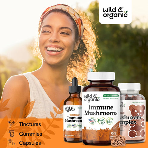 Immune 8 Immunity 45 90 Count Wild & Organic Mushroom Complex Capsules - Mushroom Blend Supplements for Support