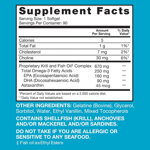 Qunol Advanced Omega 3 Krill and Fish Oil Complex, 250mg EPA & DHA, 10x Better Bioavailability, 90 Count