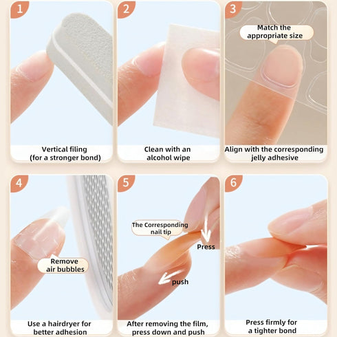 Ultra-Slim Nail Adhesive Tabs, Jelly Double Sided Waterproof Gel Sticker Pads for Press On Nails