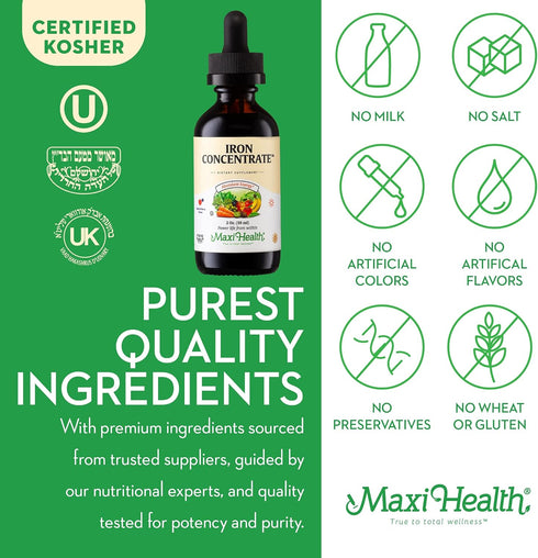 Liquid Iron Supplement 15 mg Per ML for Women, Men, and Kids, Berry Flavored, High Potency for Energy and Blood Levels