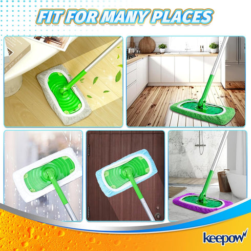 KEEPOW 10 Pack Reusable Microfiber Mop Pads for Swiffer Sweeper Mop - Washable Wet Pad Refills for Hardwood Floor