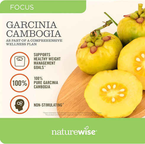 Naturewise Garcinia Cambogia - 60% HCA Extract, Natural Support for Weight Goals, Energy Levels - Vegan, Non-GMO,