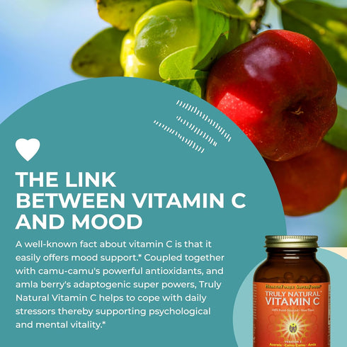 HEALTHFORCE SUPERFOODS Truly Natural Vitamin C - Immune Support Supplement with Camu Camu Berry - 120 Vegan Caps