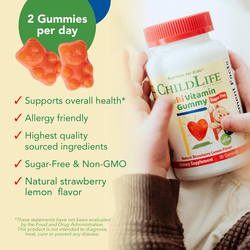 CHILDLIFE ESSENTIALS Kids Multivitamin Gummies, Natural Strawberry Lemon, 90 Gummies, Vitamins with DHA & Lutein
