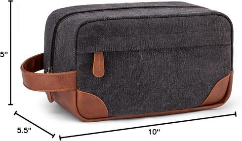 Vorspack Dark Grey Toiletry Bag Hanging Dopp Kit for Men, Water Resistant Canvas Shaving Bag with Large Capacity