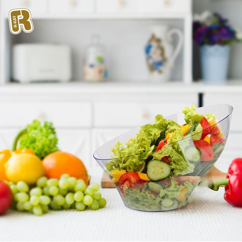 R-kay 6 Pack Angled Plastic Serving Bowls - Clear Plastic bowls 36 Oz - Salad Bowls Large Serving - Premium Clear Disposable bowls Heavy Duty For Weddings Catering And Birthday parties by R-kay
