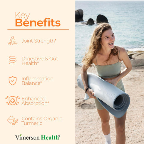 Turmeric Supplement with Ginger Root for Joint & Digestion Support, 60 Caps