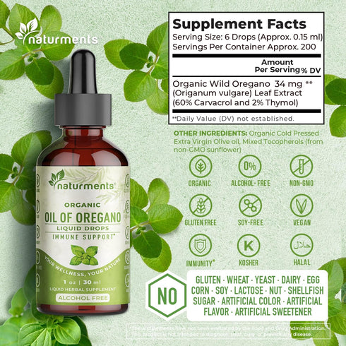 Immune 1 Oz 30 Ml Naturments Oregano Oil Drops for Support & Gut Health. Vegan, Non-GMO, Sugar Free & Gluten Free
