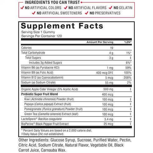 Force Factor ProbioSlim Apple Cider Vinegar Gummies | 120 Count | Organic, LactoSpore Probiotics and Prebiotics to