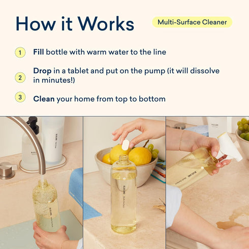 BLUELAND Multi-surface All Purpose Cleaner Refill Tablet - 4 Pack, Eco Friendly Product, Fresh Lemon Scent, Makes 4 x