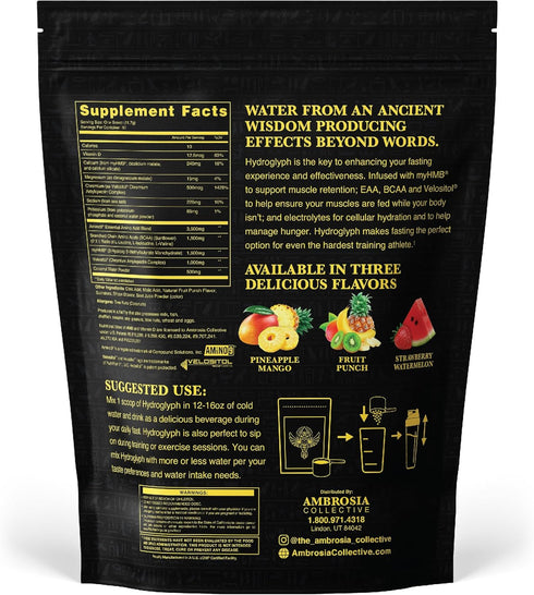Ambrosia Hydroglyph Intraworkout Formula - BCAA + EAA + Electrolytes Hydration Powder, 0g Sugar (Fruit Punch)