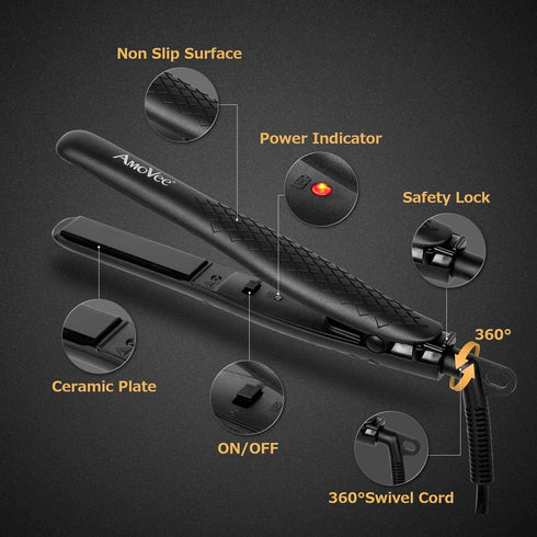 Mini Flat Iron, 0.7 Inch Mini Hair Straightener for Short Hair, Curls Bangs, Dual Voltage Travel Hair Straightener