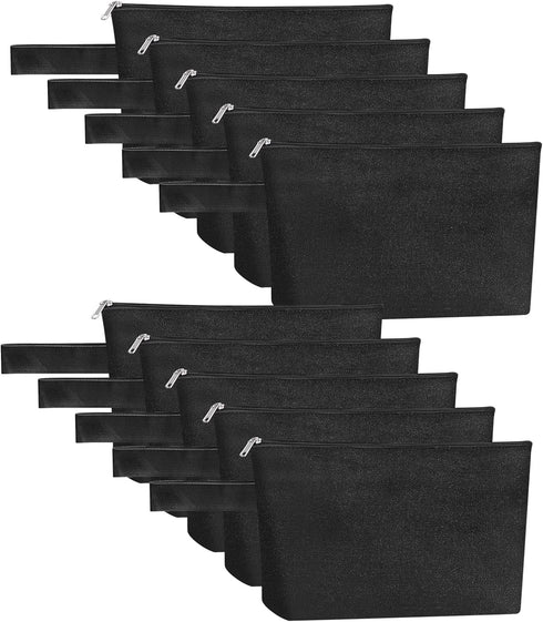 10 Pieces Cotton Canvas Makeup Bag - Multi-Purpose Cosmetic Bag with Zipper, Travel Toiletry Pouch (S, Black)