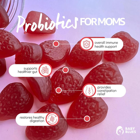 Baby Blues: Organic Probiotic Gummy Vitamins for Moms, Strawberry, 5 Billion CFU