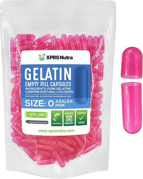 XPRS Nutra Size 0 Empty Capsules - 100 Count Gelatin Capsules for DIY Capsule Filling, Pure Bovine Pill Gel Caps